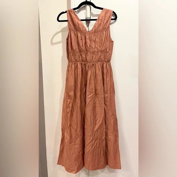 NWOT FRAME crinkle cinched dress terracotta pink xs
